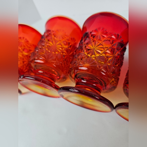 Amberina Daisy Button Glasses Set Of 5 Red Orange Art Glass 3.75 " Tall Vintage - Picture 13 of 16